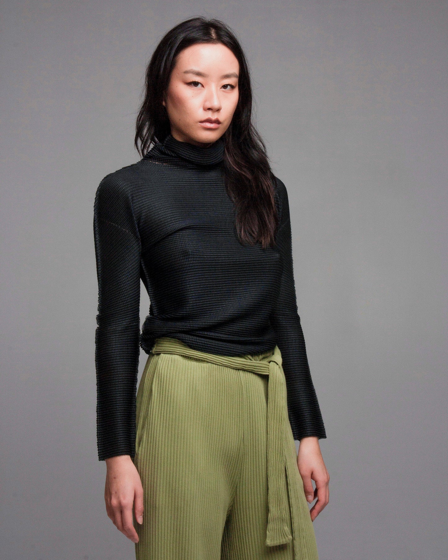 Black Soft Micropleated Turtleneck
