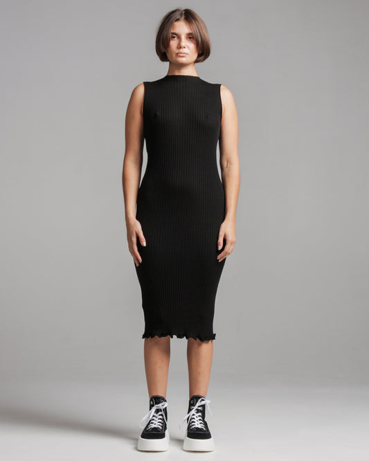 Black Ribbed Knitted Dress
