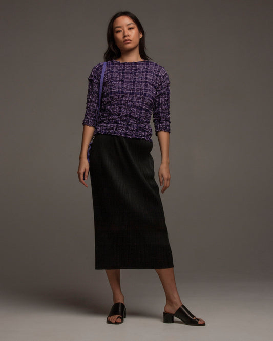 Purple Check Meringue Mid Sleeve Top