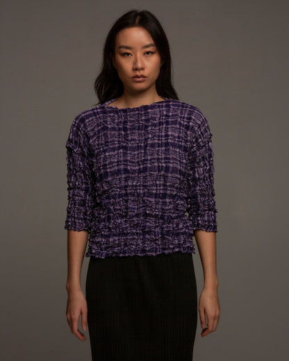 Purple Check Meringue Mid Sleeve Top