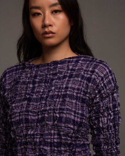 Purple Check Meringue Mid Sleeve Top