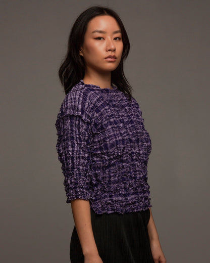 Purple Check Meringue Mid Sleeve Top