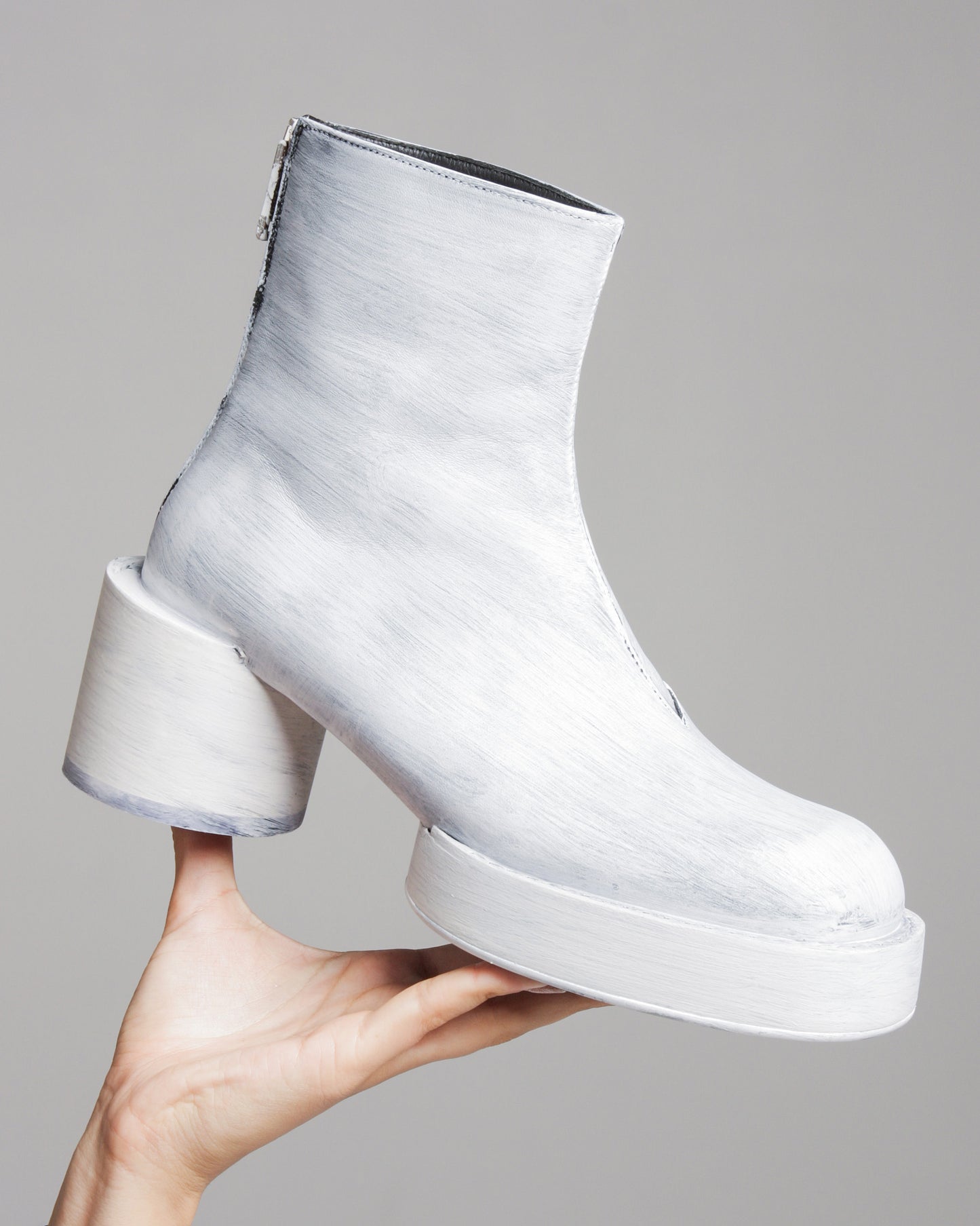 Painted Leather Platform Ankle Boots