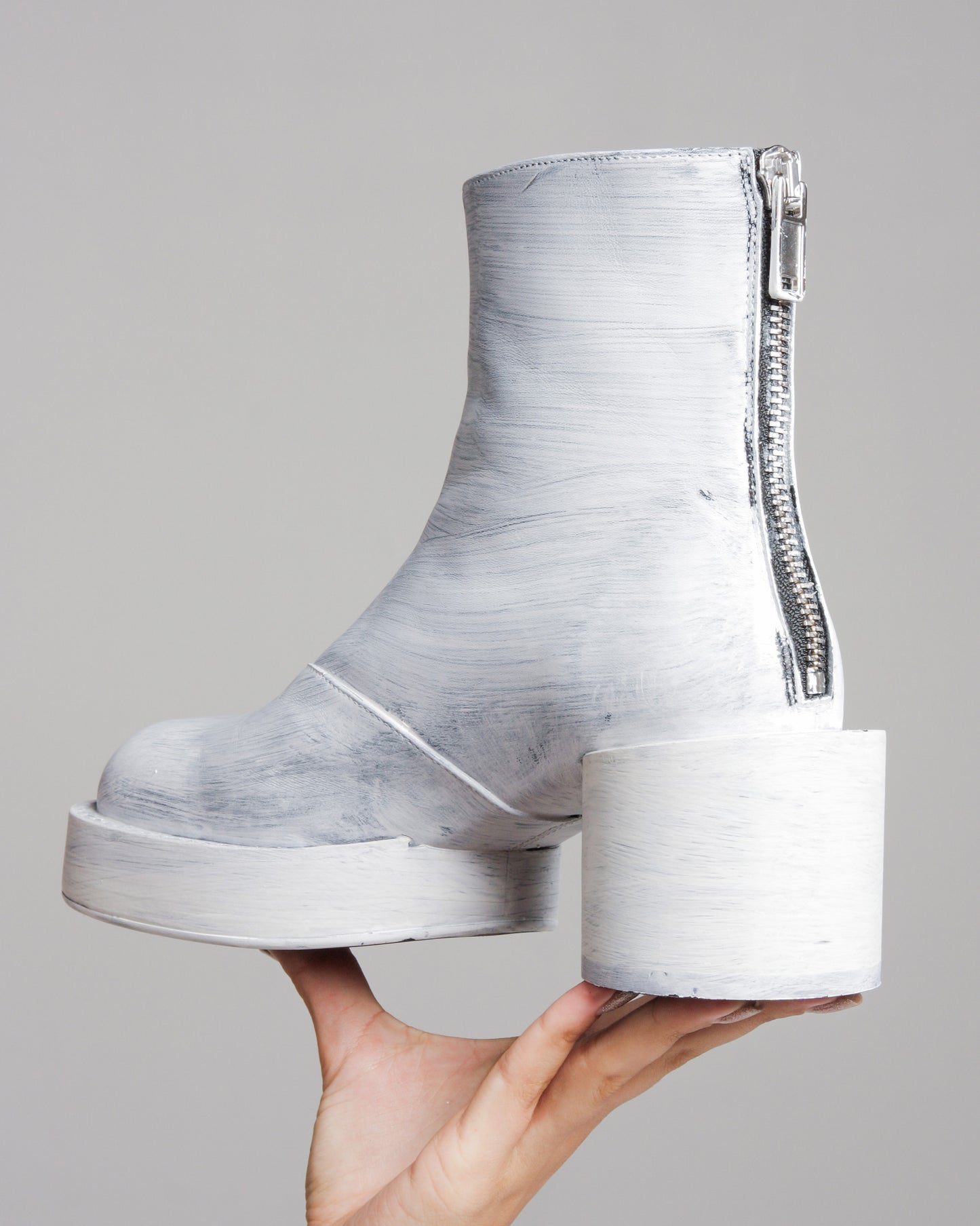 Painted Leather Platform Ankle Boots