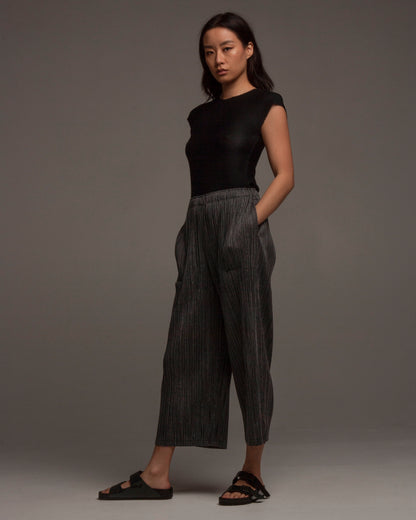 Black Soft Micropleated Sleeveless Top