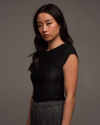 Black Soft Micropleated Sleeveless Top