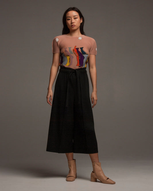 Black Soft Pleated Cropped Pant