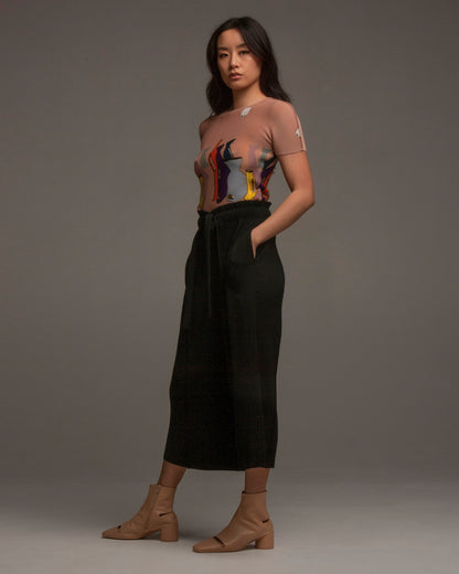 Black Soft Pleated Cropped Pant