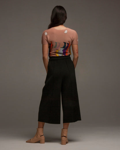 Black Soft Pleated Cropped Pant