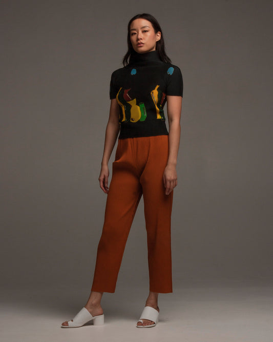 Black Ceramics High Neck Micropleated Top