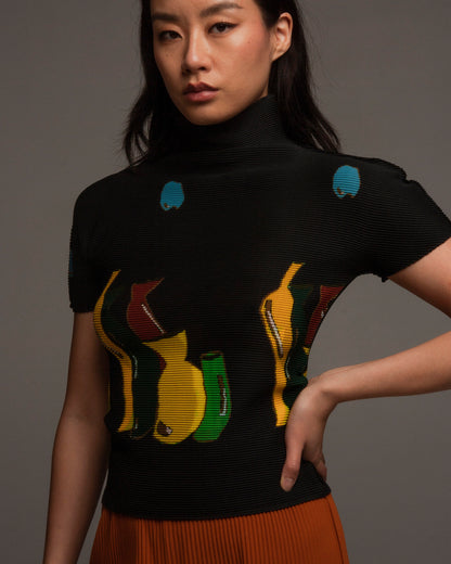 Black Ceramics High Neck Micropleated Top