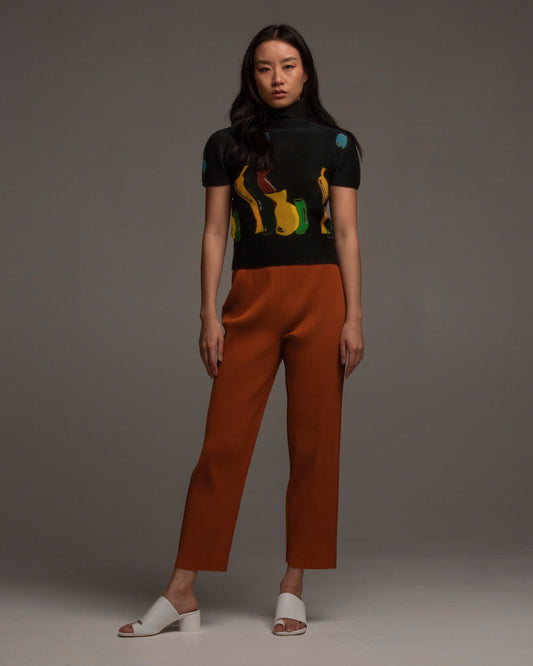 Rust Soft Pleated Straight Pant