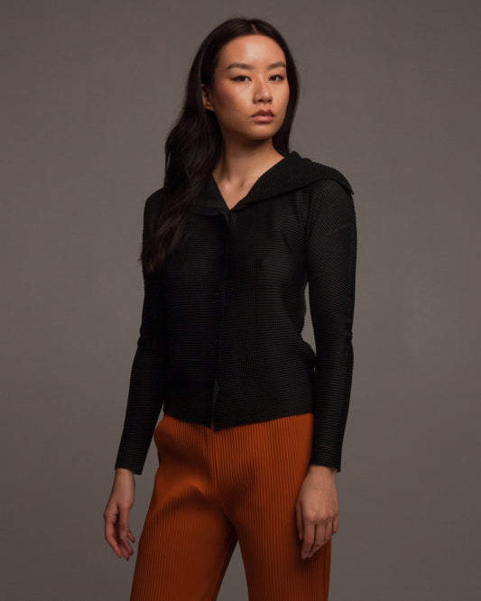 Black Soft Micropleated Cardigan