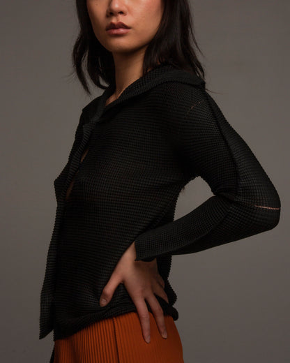 Black Soft Micropleated Cardigan
