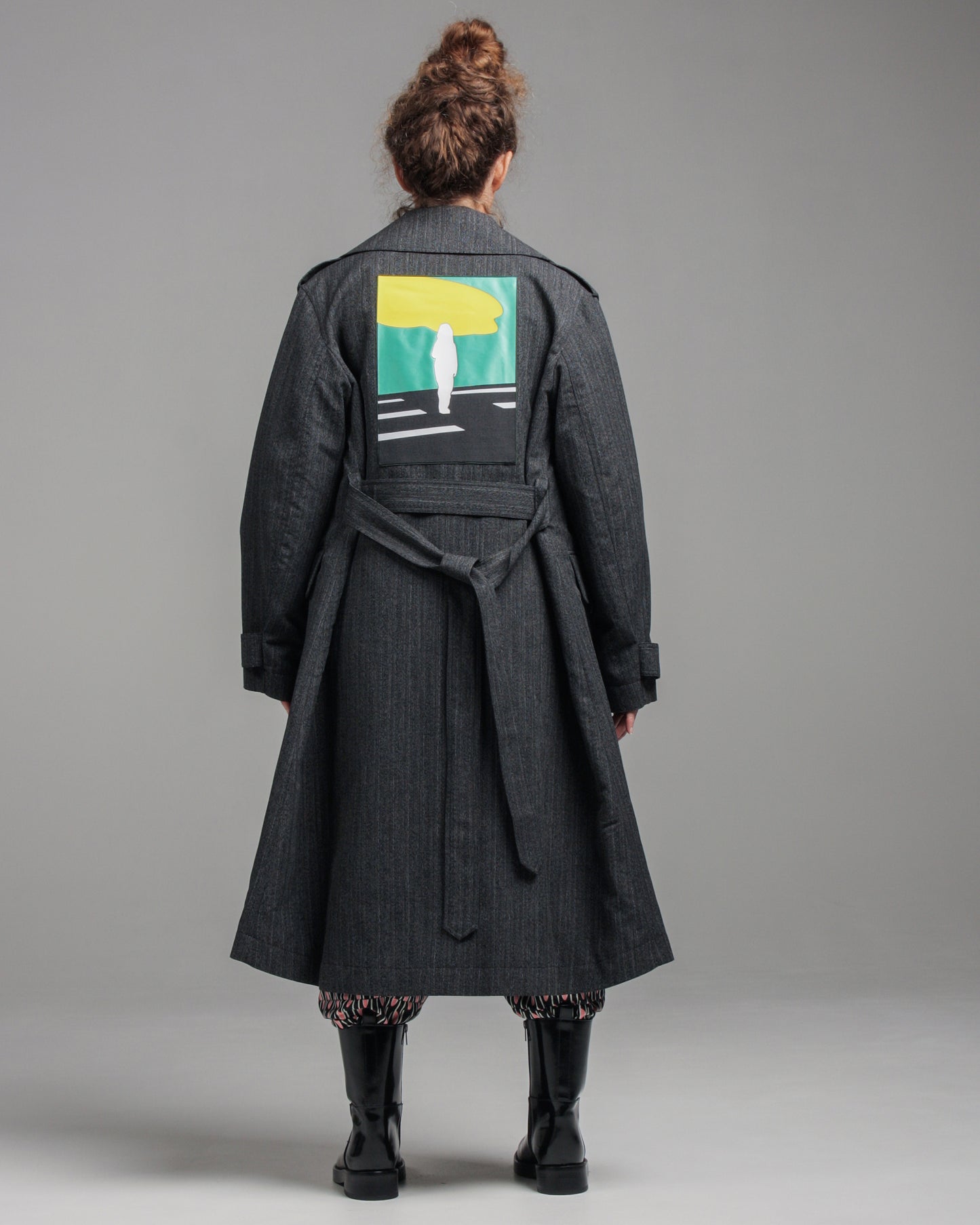 Charcoal Long Coat With Patch