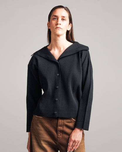Black Fine Knit Pleated Cardigan