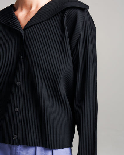 Black Fine Knit Pleated Cardigan