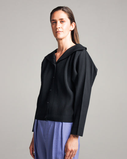 Black Fine Knit Pleated Cardigan