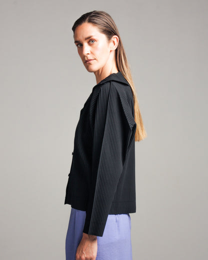 Black Fine Knit Pleated Cardigan