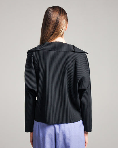 Black Fine Knit Pleated Cardigan