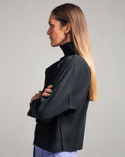 Black Fine Knit Pleated Cardigan