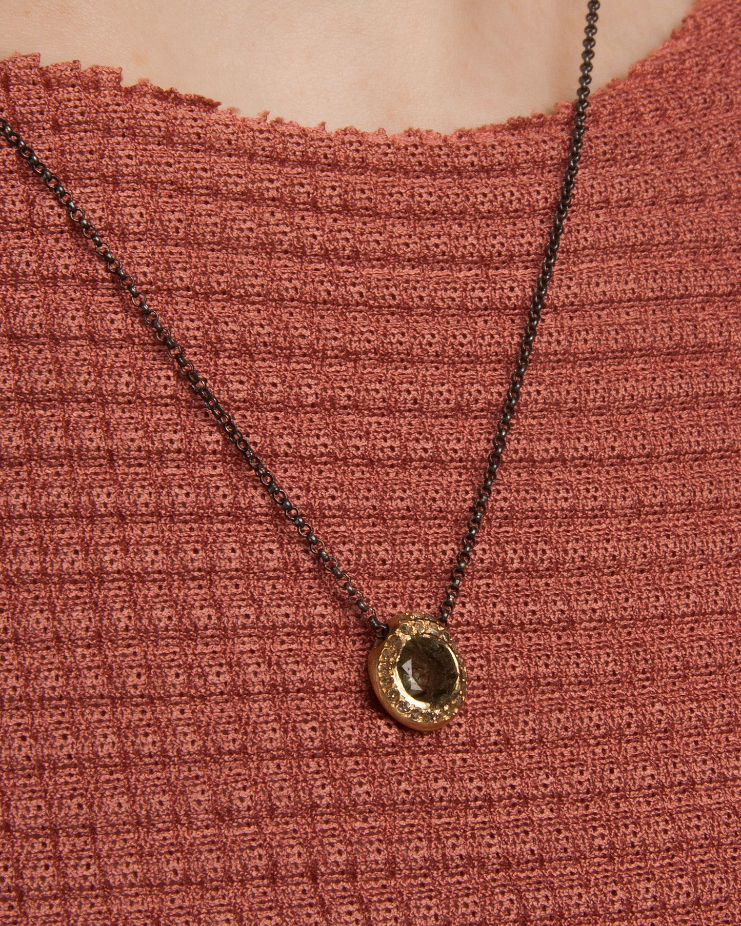 Green Rutilated Quartz Gold Necklace