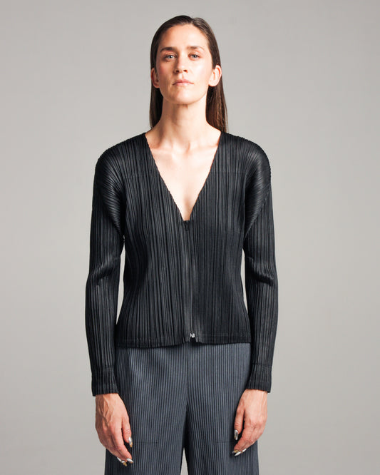 Black V-Neck Zip Top