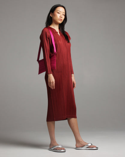 Long Sleeve Bordeaux Pleated Dress