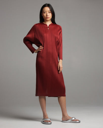 Long Sleeve Bordeaux Pleated Dress