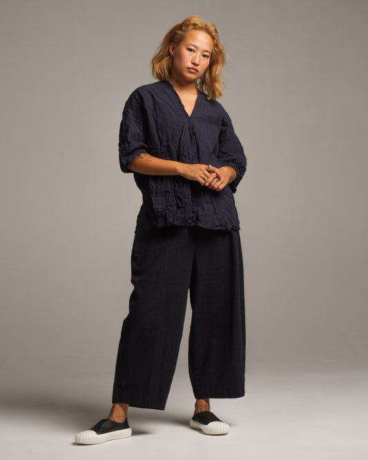 Navy V-Neck Stripe Blouse