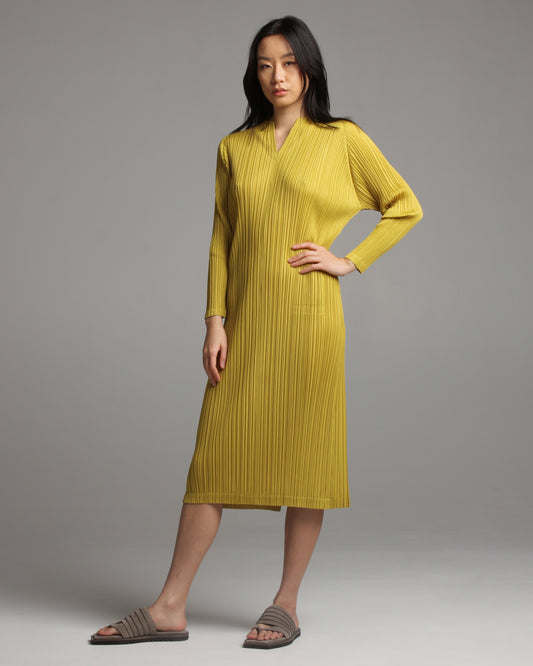 Mellow Pleats Ochre Dress