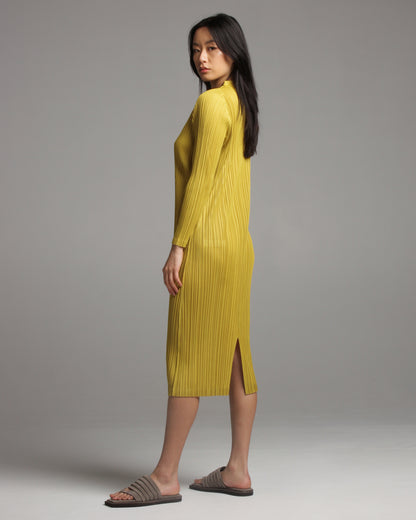 Mellow Pleats Ochre Dress