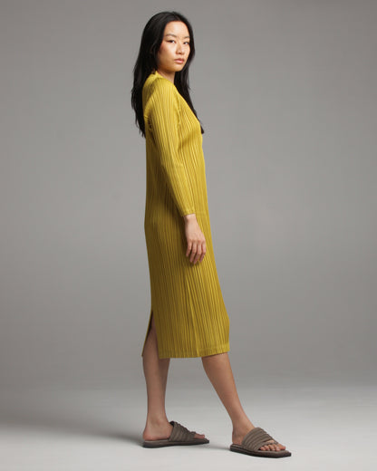 Mellow Pleats Ochre Dress
