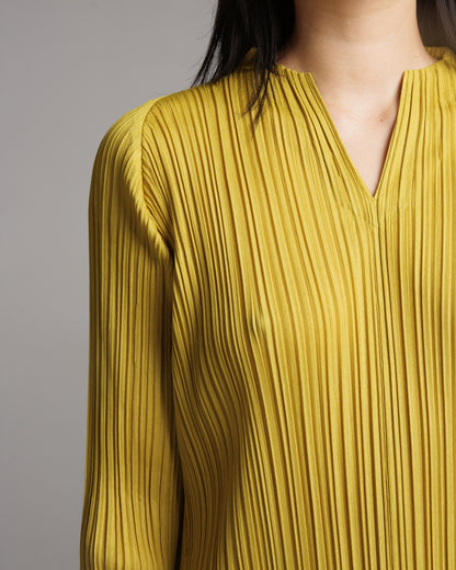 Mellow Pleats Ochre Dress