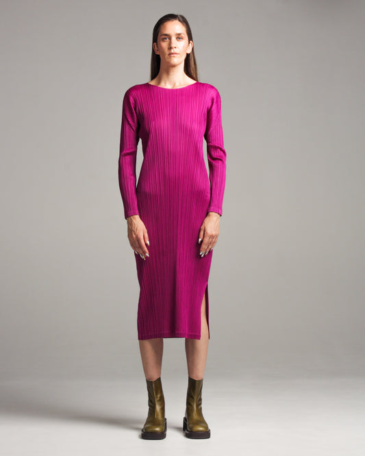 Magenta Longsleeve Pleated Dress