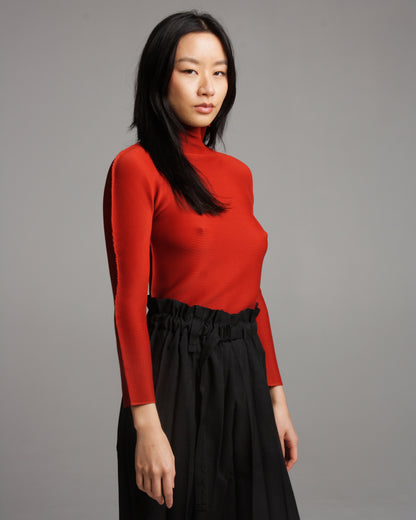Terracotta Micropleated High Neck Top