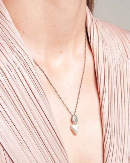 Pe Icy Grey Diamond Shine Heart Necklace