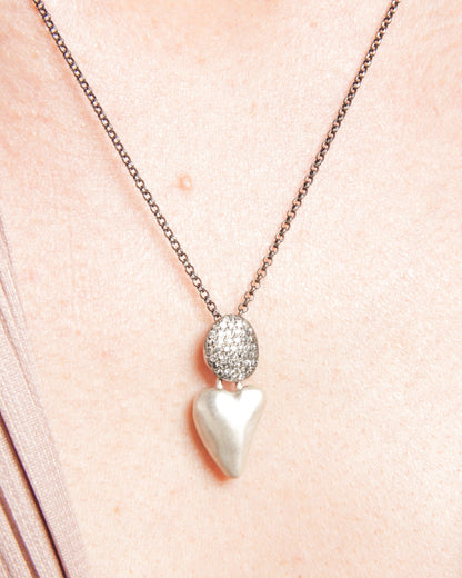 Pe Icy Grey Diamond Shine Heart Necklace