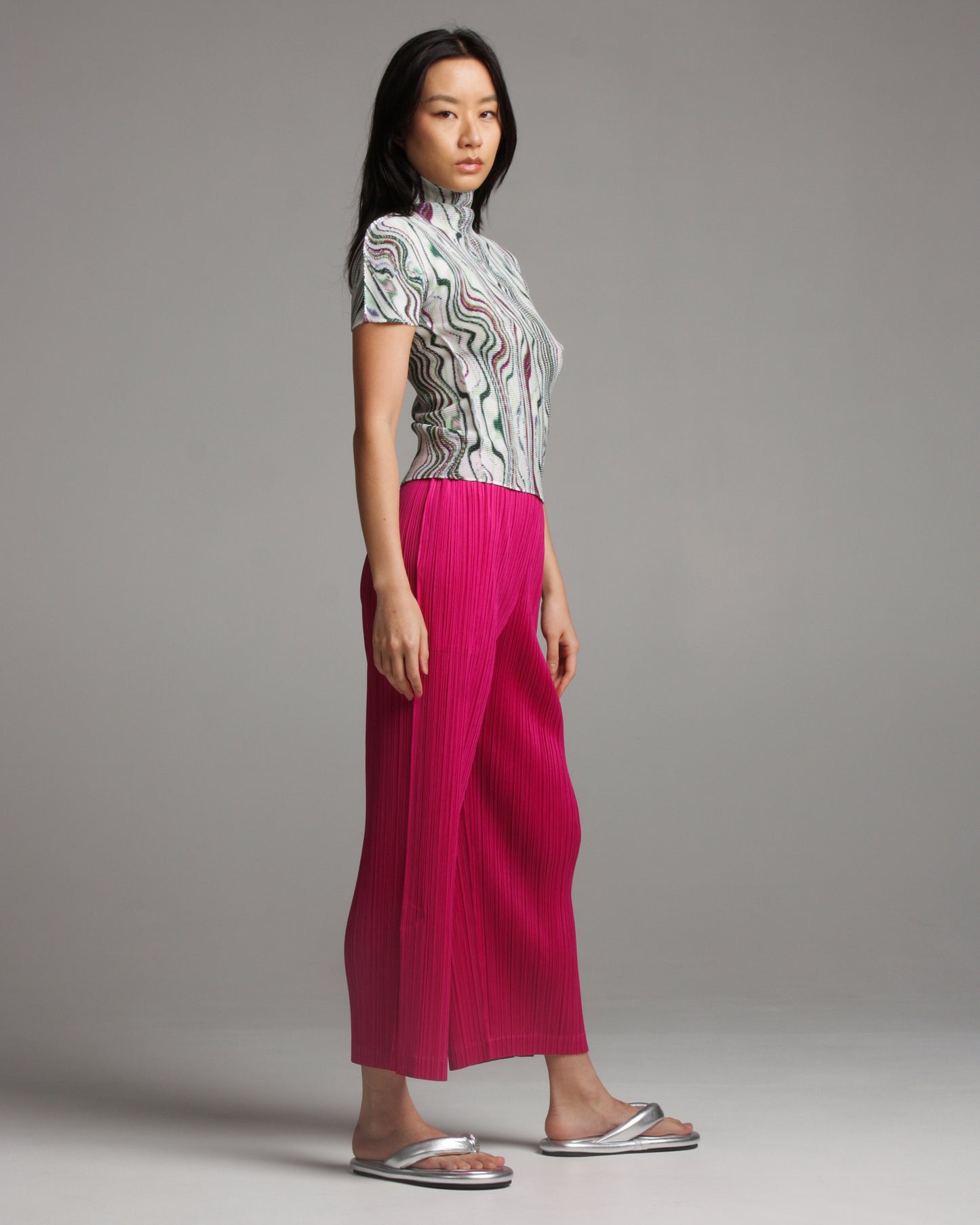 Wide Pink Pleated Trousers