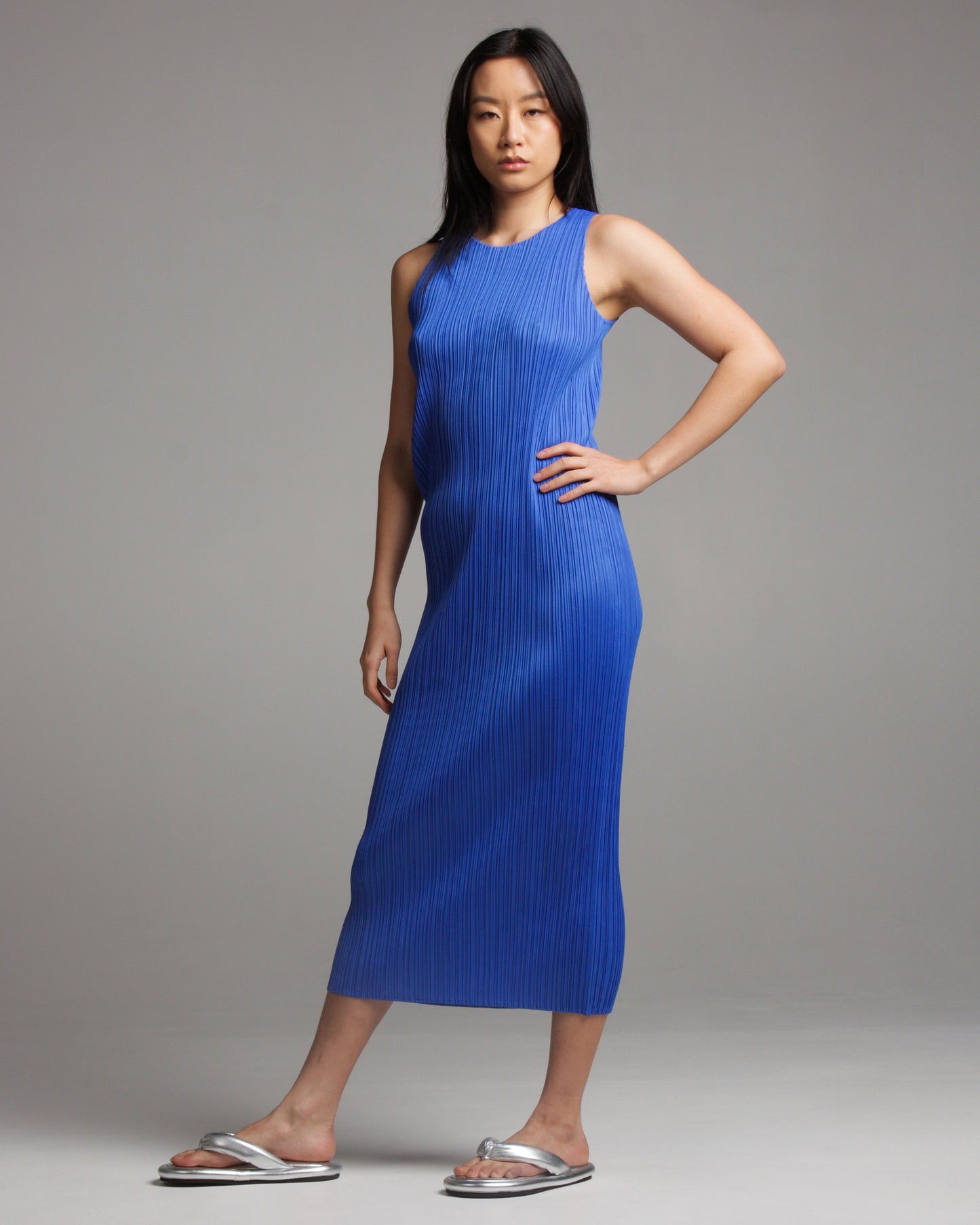 Electric Blue Pleated Tank Dress