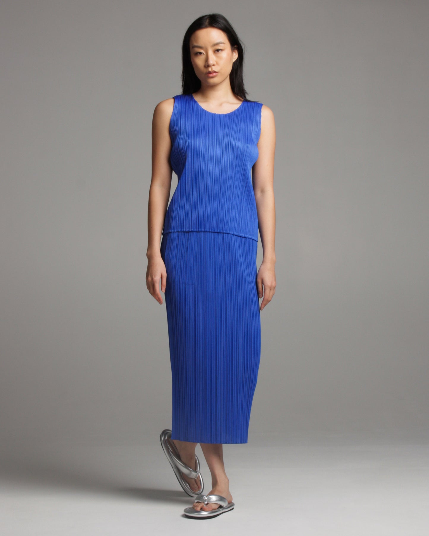 Electric Blue Pleated Straight Skirt
