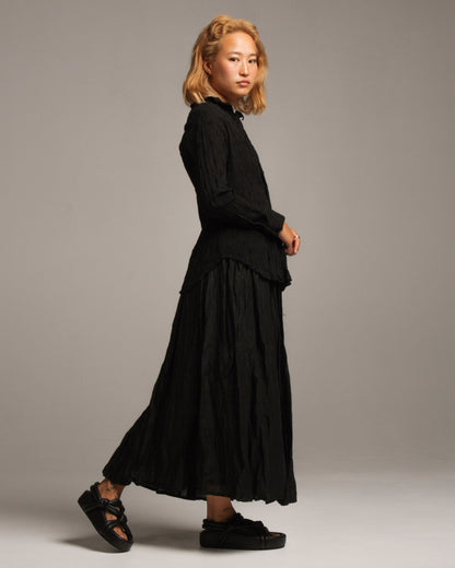Black Crinkled Midi Skirt