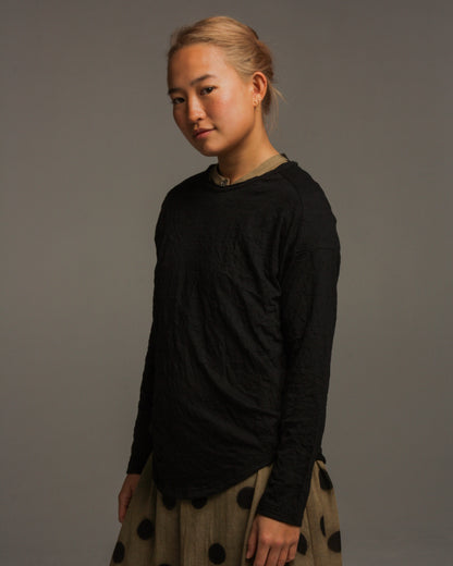 Black Cotton Knit Pullover