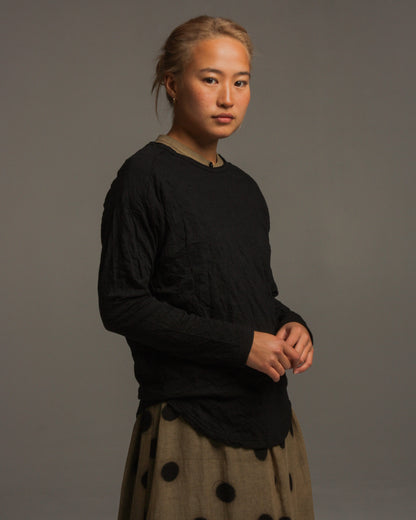 Black Cotton Knit Pullover