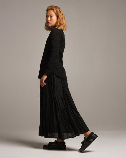 Black Crinkled Midi Skirt