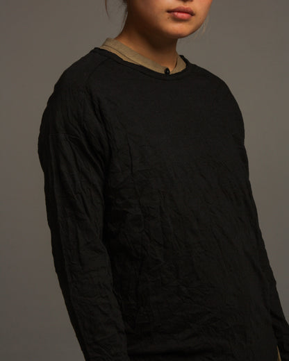 Black Cotton Knit Pullover