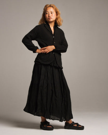 Black Crinkled Midi Skirt