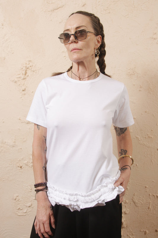 Ruffle White Tee