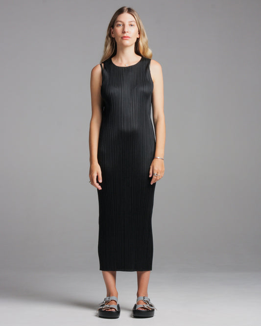 Black Long Pleated Tank Dress