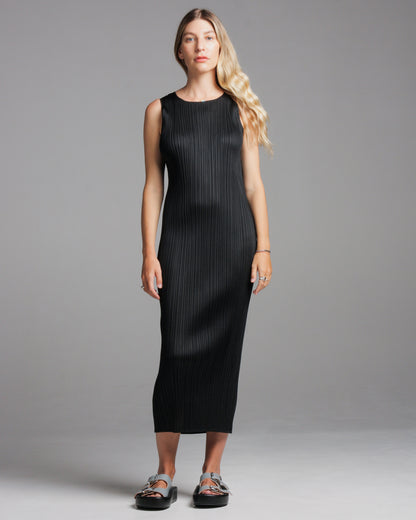 Black Long Pleated Tank Dress